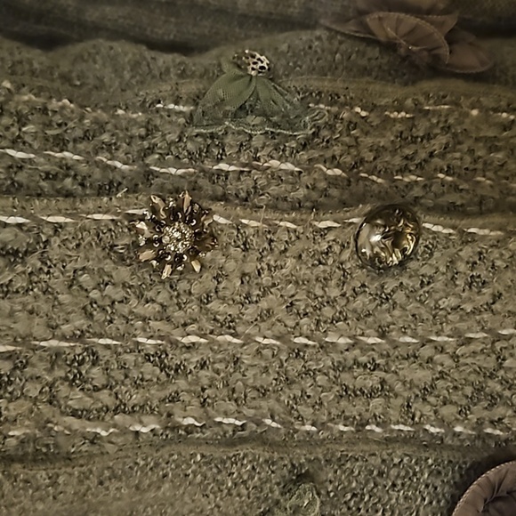 VTG FORLA PARIS 1990s Wool Fur Trim Rosette Longline Sweater Cardigan - Picture 7 of 14